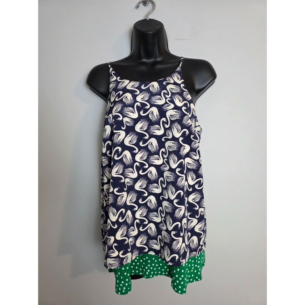 Anthropologie Porridge Blouse Size S Blue Green‎ Swan Polka Dot Sleeveless Top